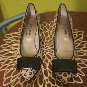 French Sole Leopard Print Heels with Black Bow